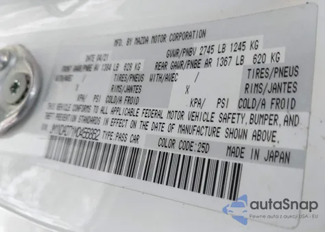 2021 Mazda Mx-5 Miata Grand Touring from USA, damaged, VIN JM1NDAD71M0456862